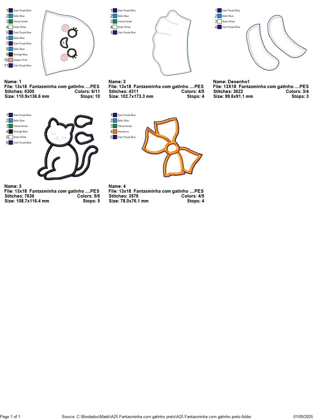 Matriz de Bordado Fantasminha com Gatinho Preto – Projeto ITH