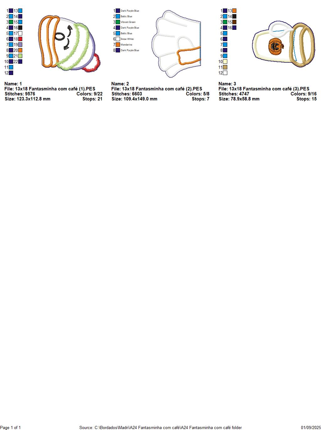 Matriz de Bordado Fantasminha com Café  – Projeto ITH