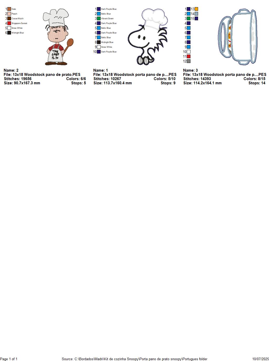 Matriz de Bordado Snoopy Cozinheiro Suporte de Pano de Prato - Projeto ITH