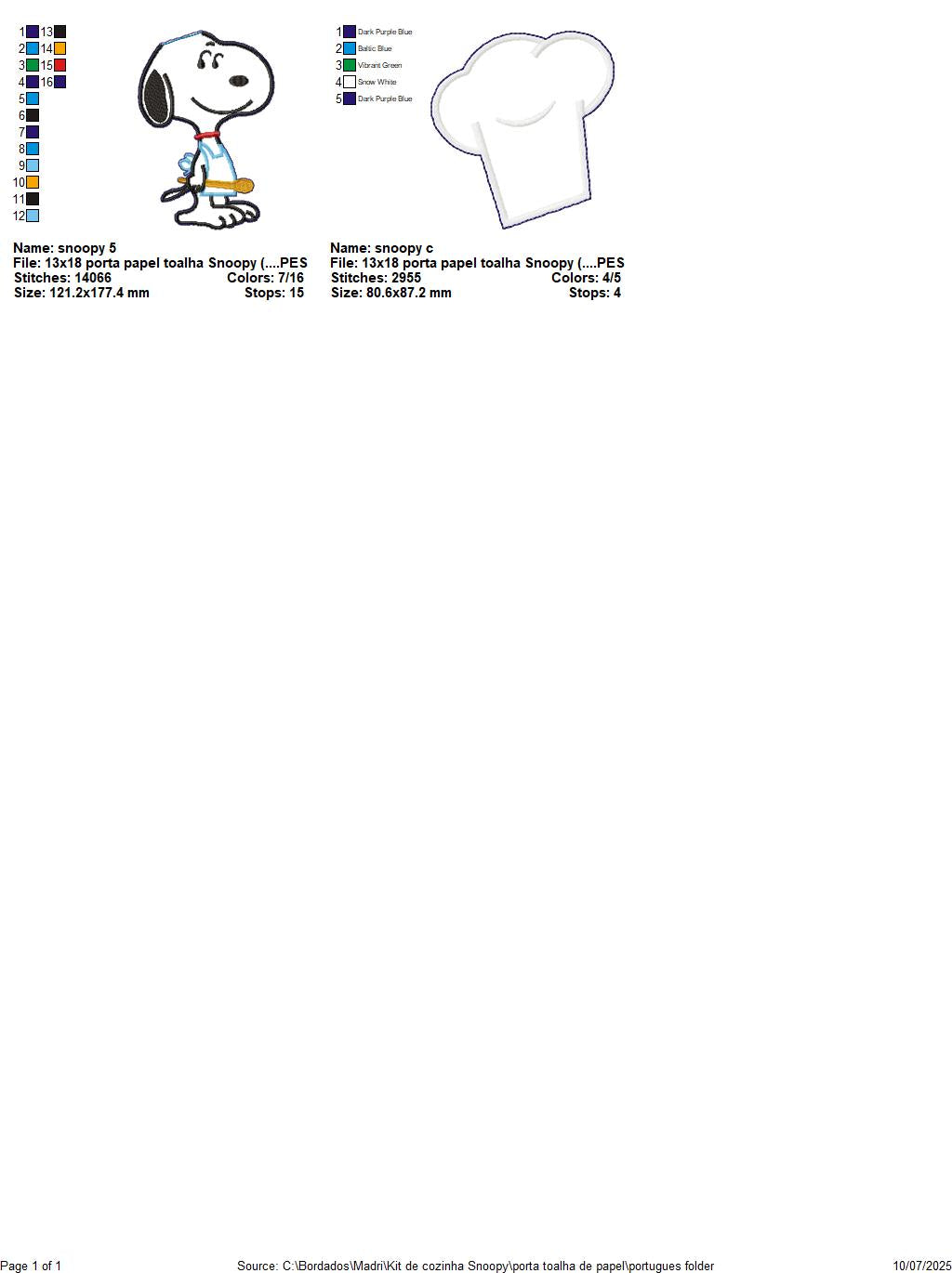 Matriz de Bordado Snoopy Chef - Suporte de Guardanapo – Projeto ITH