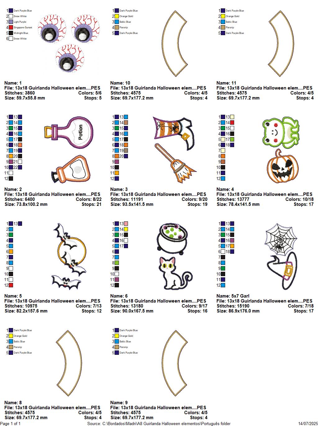 Matriz de Bordado Guirlanda Halloween Elementos – Projeto ITH