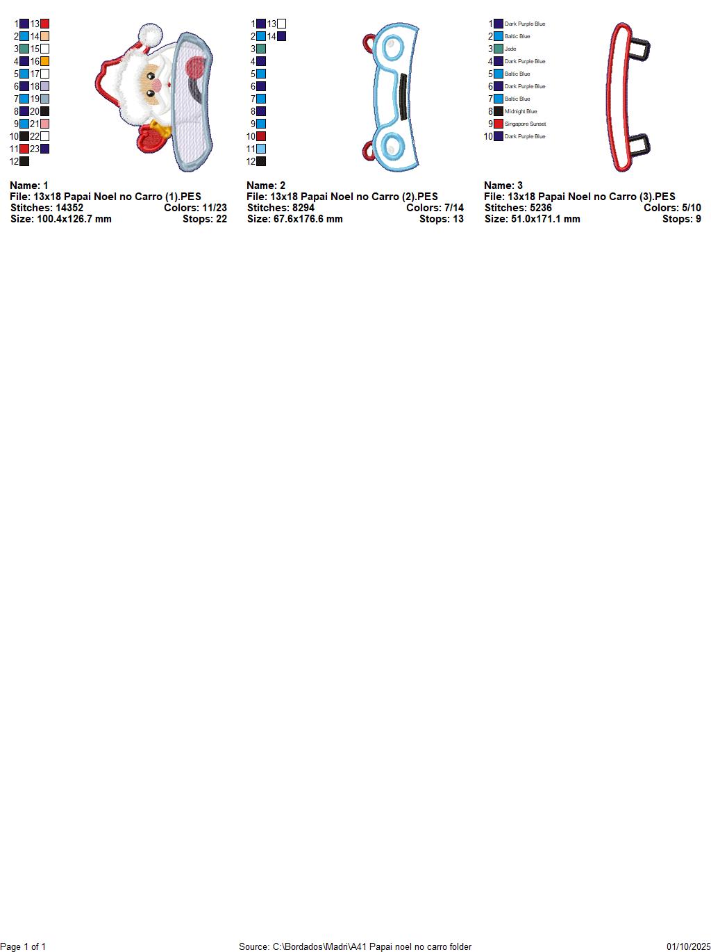 Matriz de Bordado Papai Noel no Carro – Projeto ITH