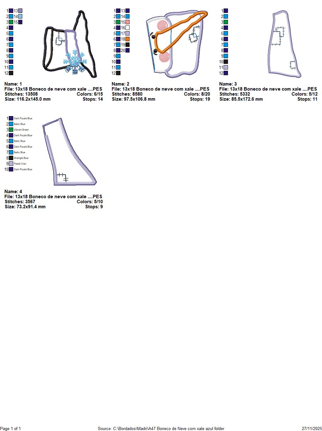 Matriz de Bordado Boneco de Neve com Xale Azul Enfeite de Porta – Projeto ITH
