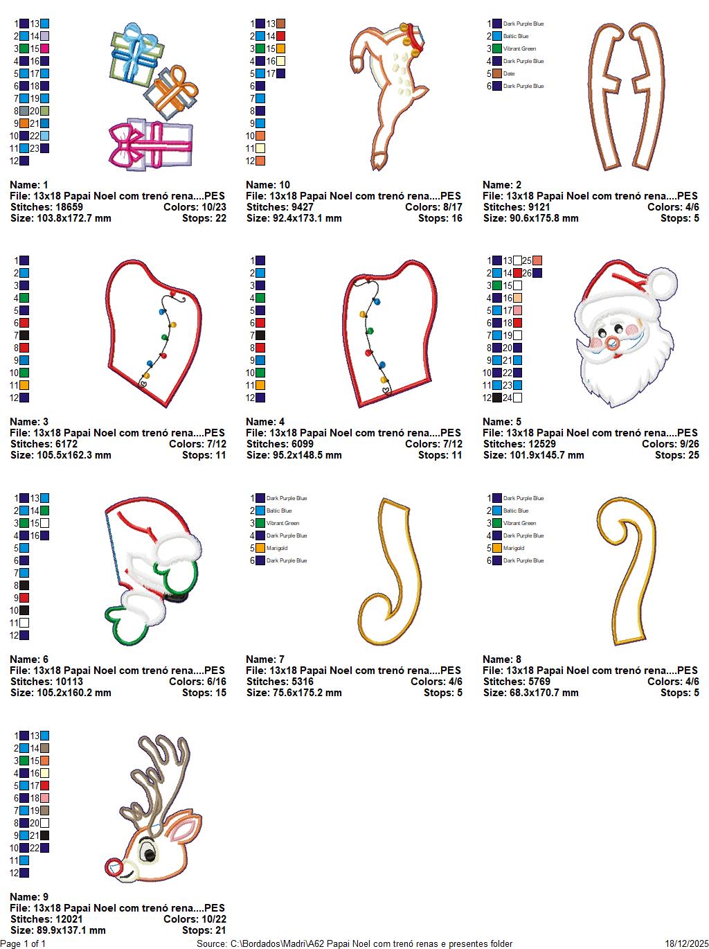 Matriz de Bordado Trenó do Papai Noel com Renas e Presentes – Projeto ITH