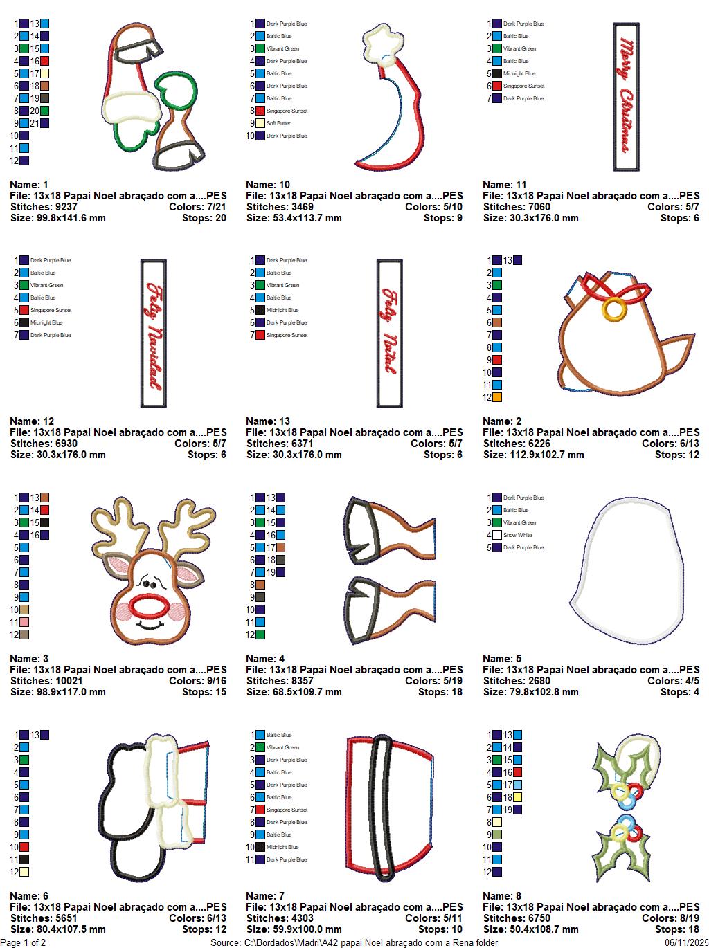 Matriz de Bordado Papai Noel e Rena – Projeto ITH