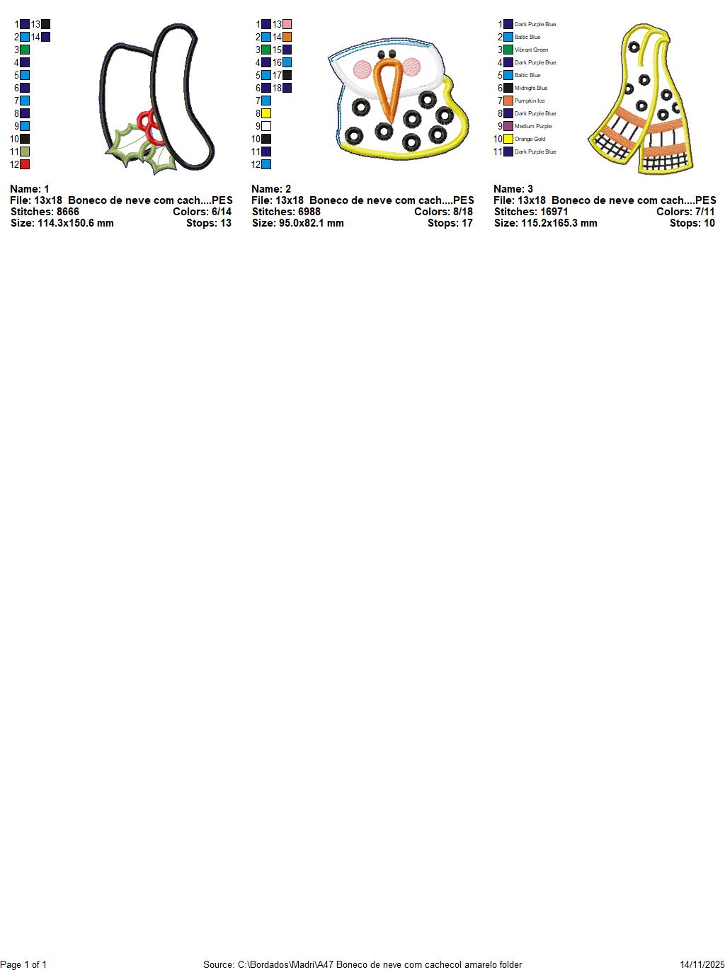 🎄 Matriz de Bordado Boneco de Neve com Cachecol Amarelo Enfeite de Porta – Projeto ITH