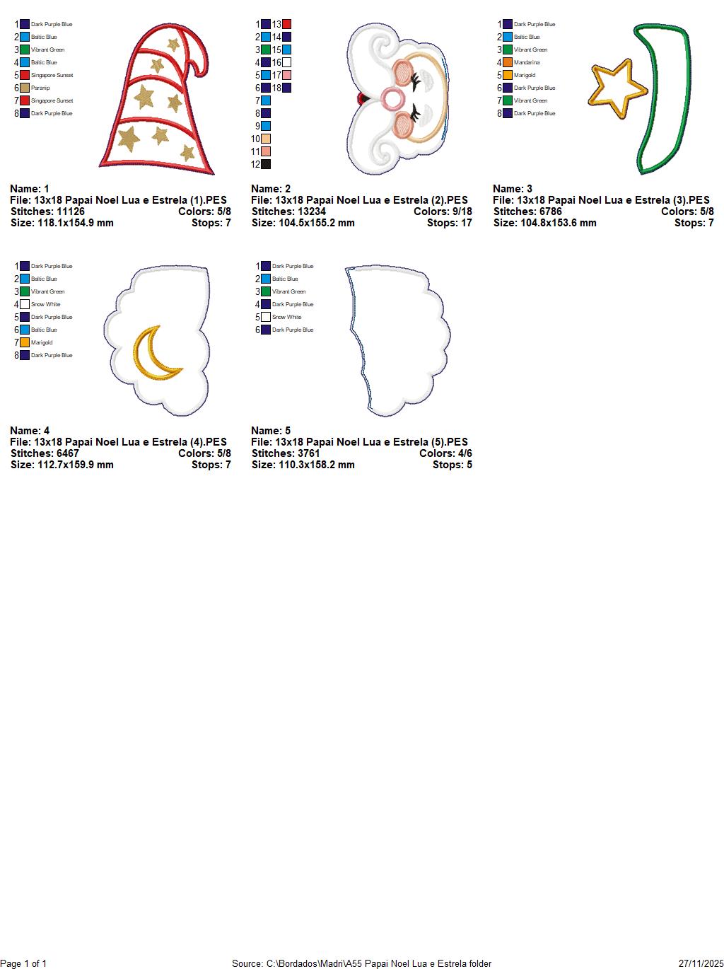 Matriz de Bordado Papai Noel com Lua e Estrela – Projeto ITH