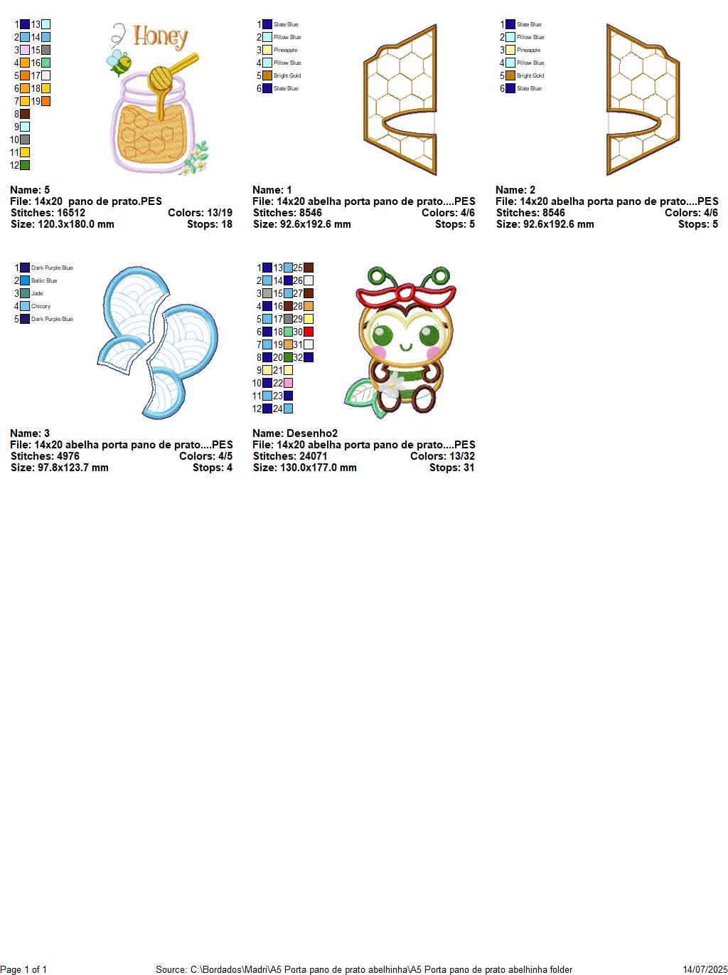 Matriz de Bordado Abelhinha e Pote de Mel - Suporte de Pano de Prato - Projeto ITH