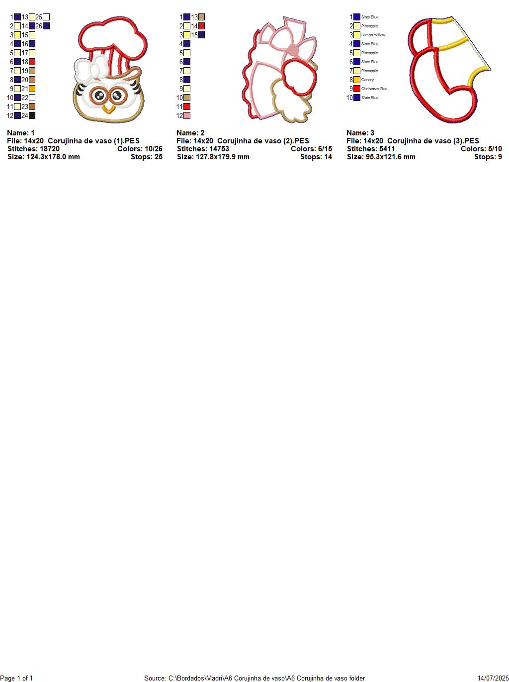 Matriz de Bordado Corujinha Cozinheira – Projeto ITH
