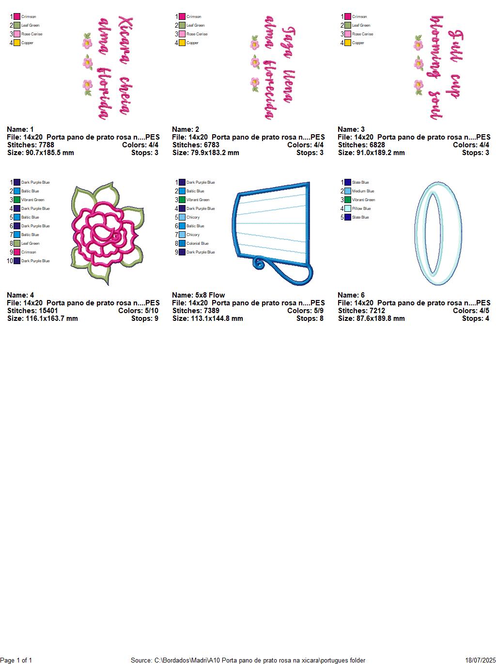 Matriz de Bordado Xícara Florida – Suporte de Pano de Prato – Projeto ITH