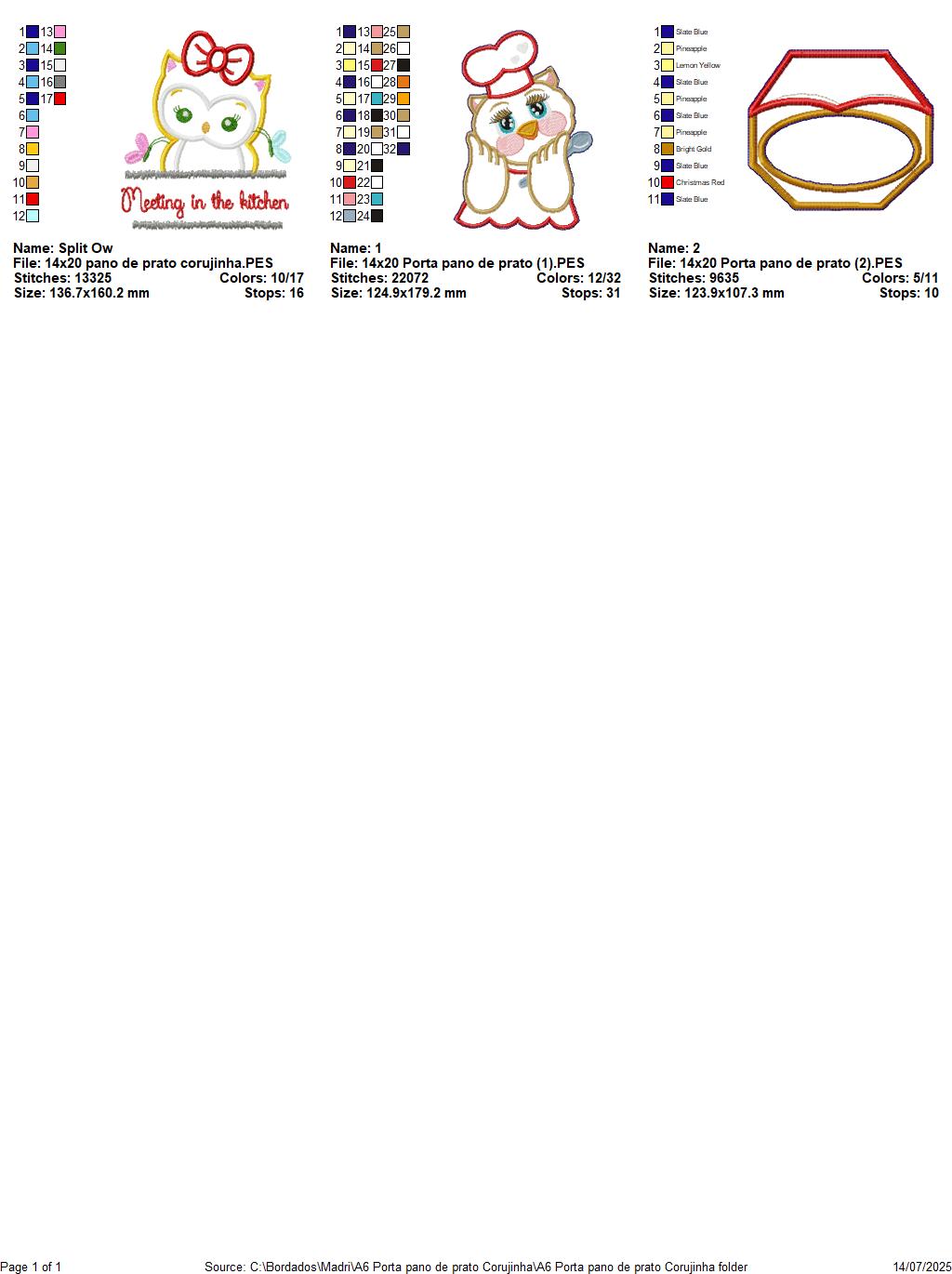 Matriz de Bordado Corujinha Chef - Suporte de Pano de Prato – Projeto ITH