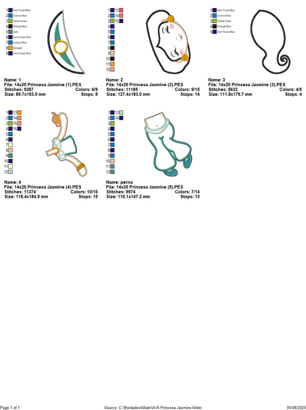 Matriz de Bordado Princesa Jasmine – Projeto ITH