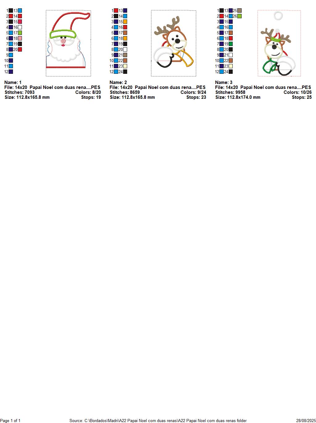 Matriz de Bordado Papai Noel com Renas para Toalhas e Tecidos – Projeto ITH