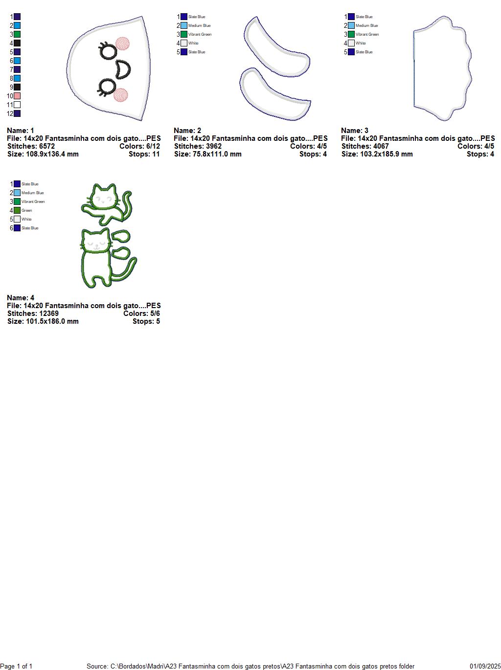 Matriz de Bordado Fantasma com Dois Gatos Pretos – Projeto ITH