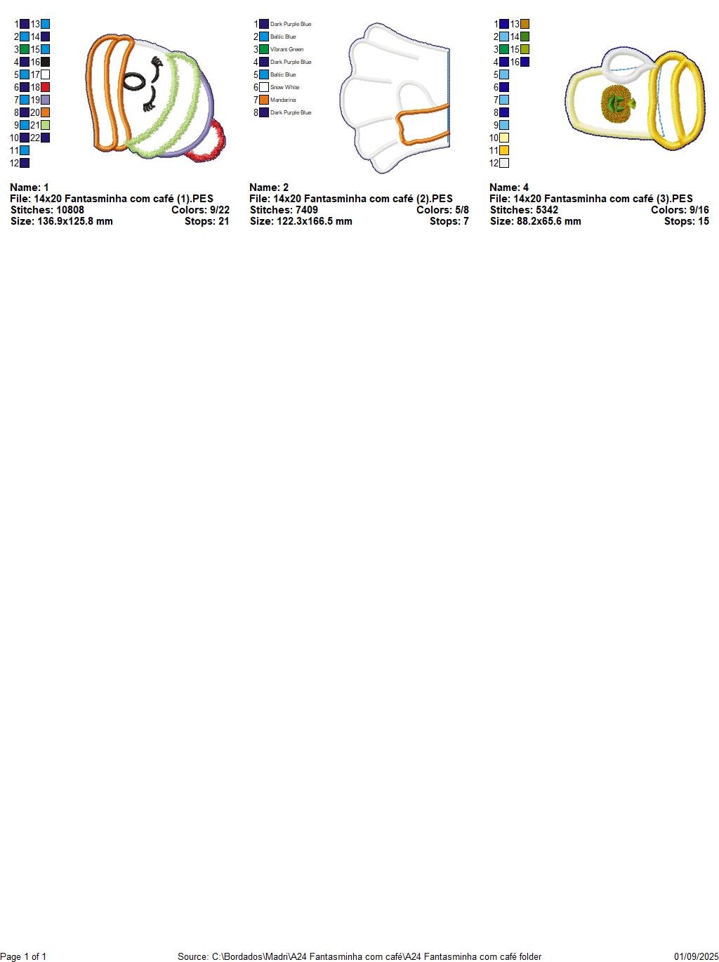 Matriz de Bordado Fantasminha com Café  – Projeto ITH