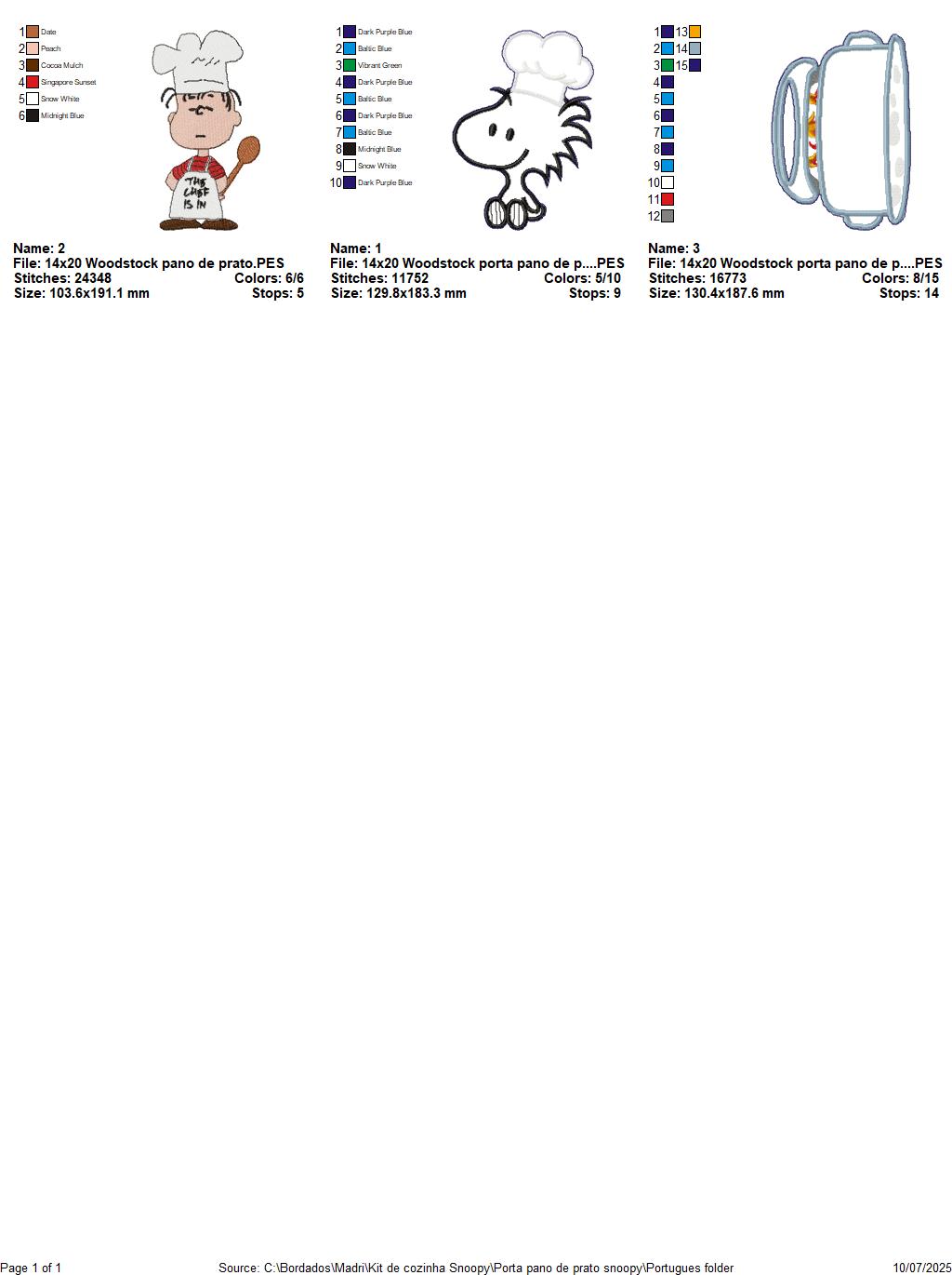 Matriz de Bordado Snoopy Cozinheiro Suporte de Pano de Prato - Projeto ITH