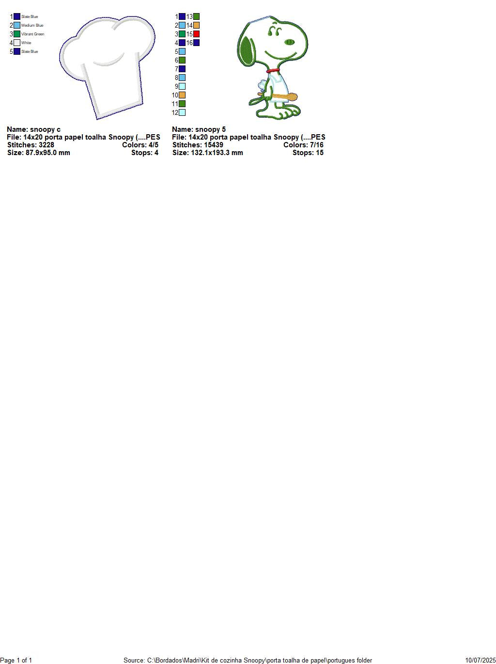 Matriz de Bordado Snoopy Chef - Suporte de Guardanapo – Projeto ITH