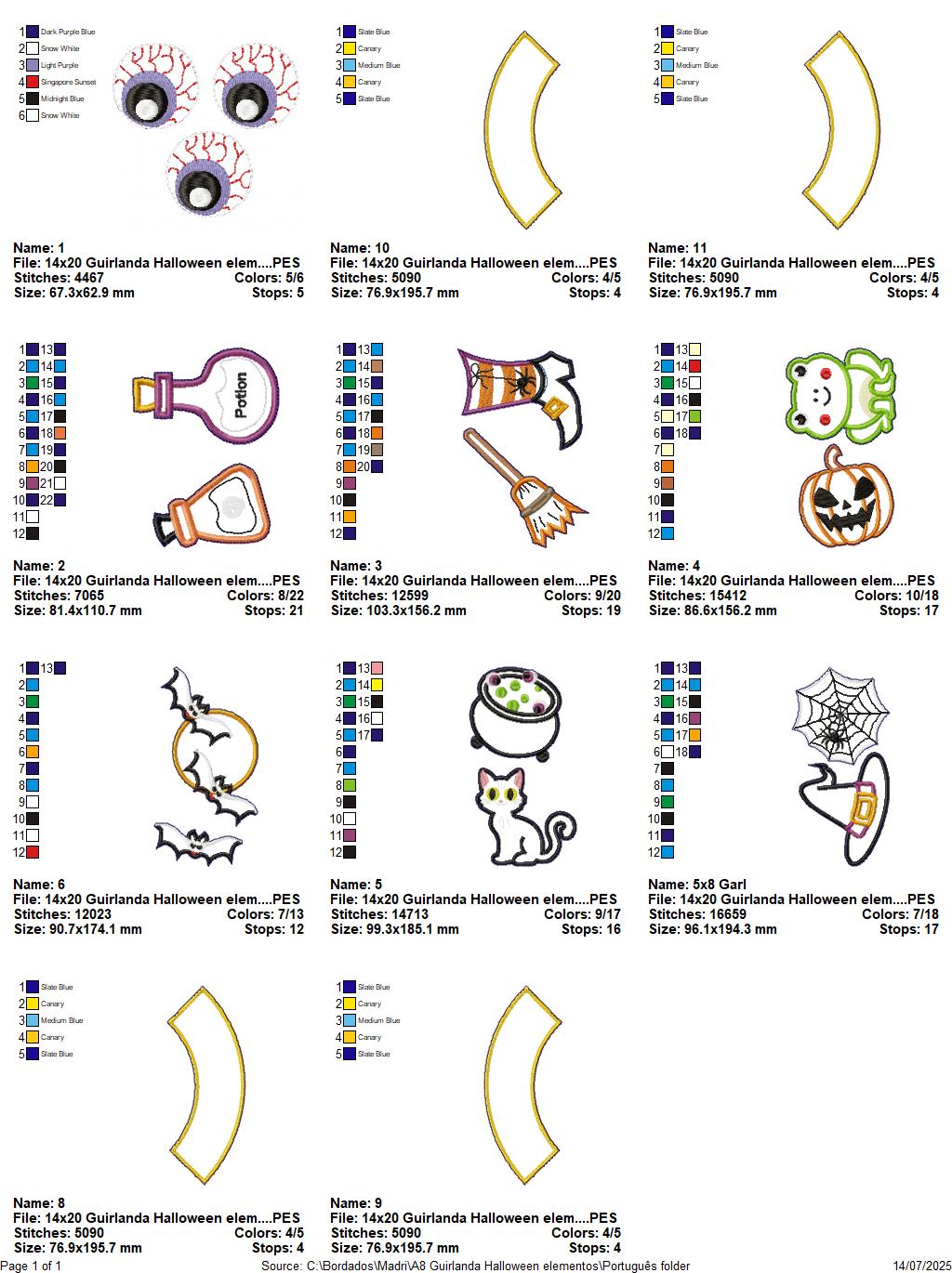 Matriz de Bordado Guirlanda Halloween Elementos – Projeto ITH