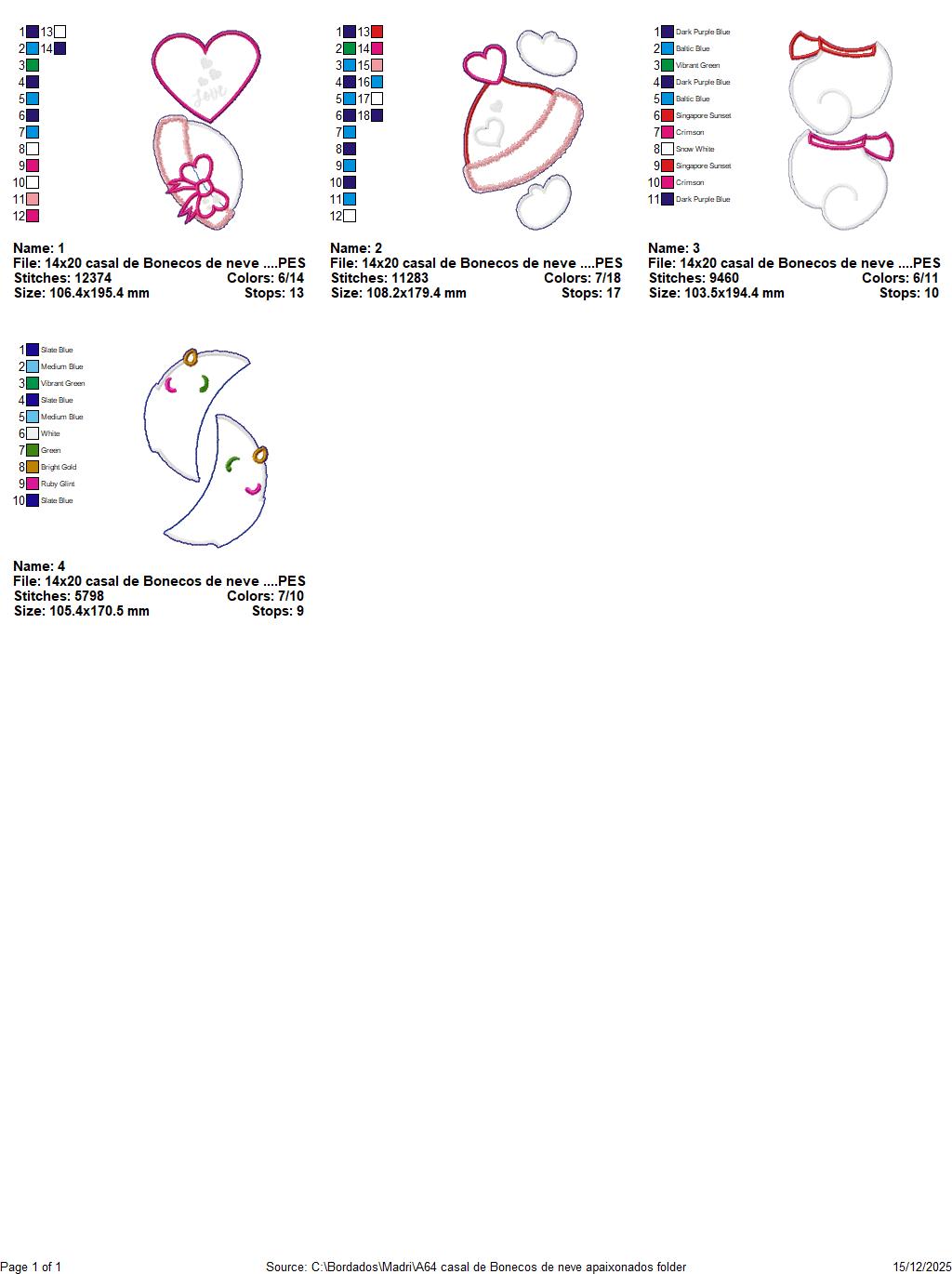 Matriz de Bordado Casal de Bonecos de Neve Apaixonados – Projeto ITH