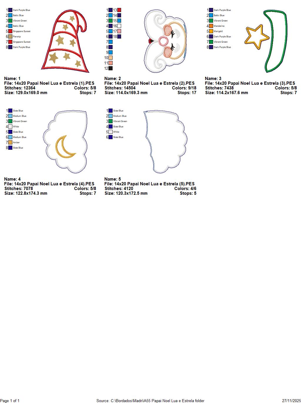 Matriz de Bordado Papai Noel com Lua e Estrela – Projeto ITH