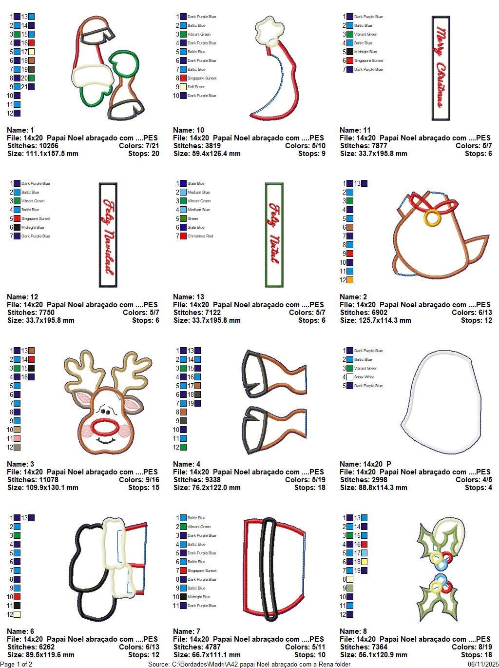 Matriz de Bordado Papai Noel e Rena – Projeto ITH