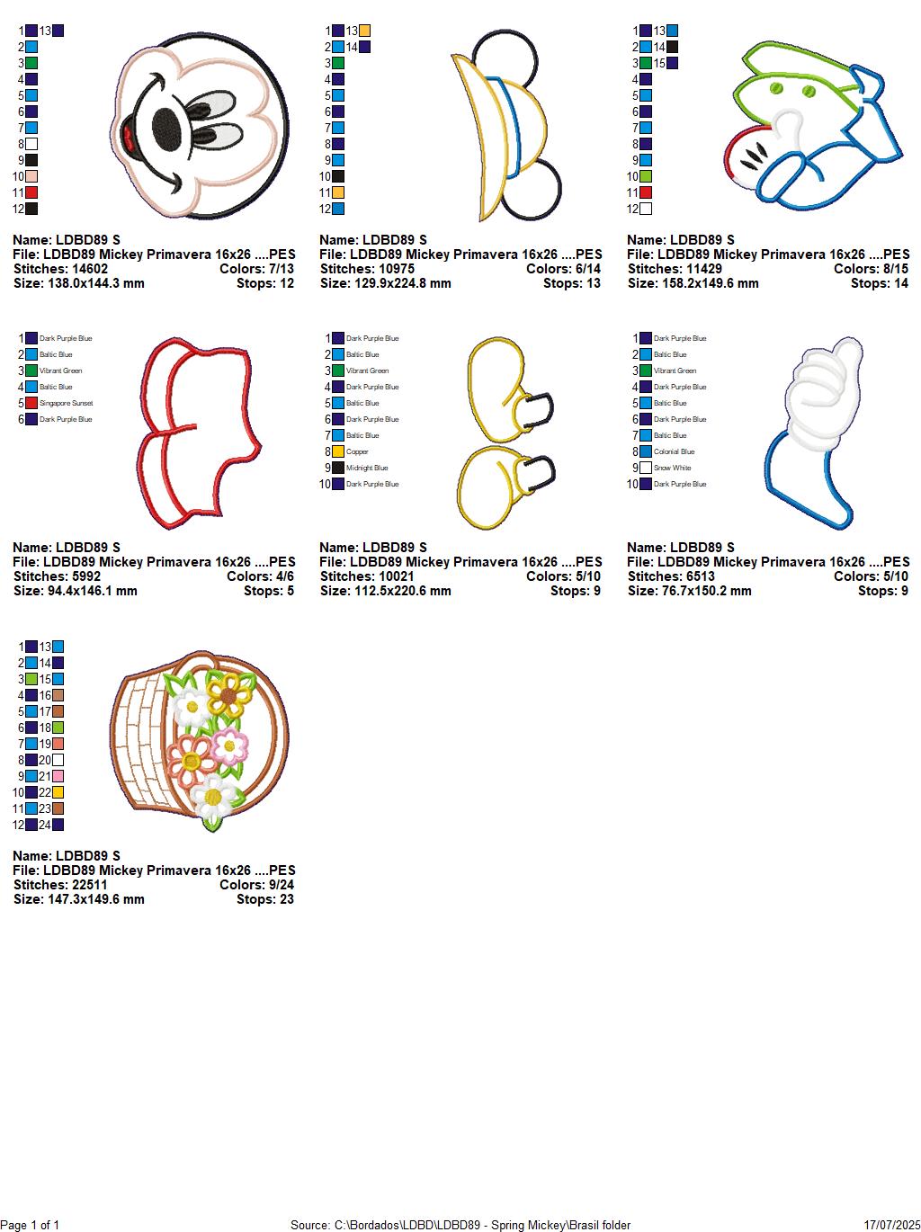 Matriz de Bordado Mickey com Cesta de Flores – Projeto ITH