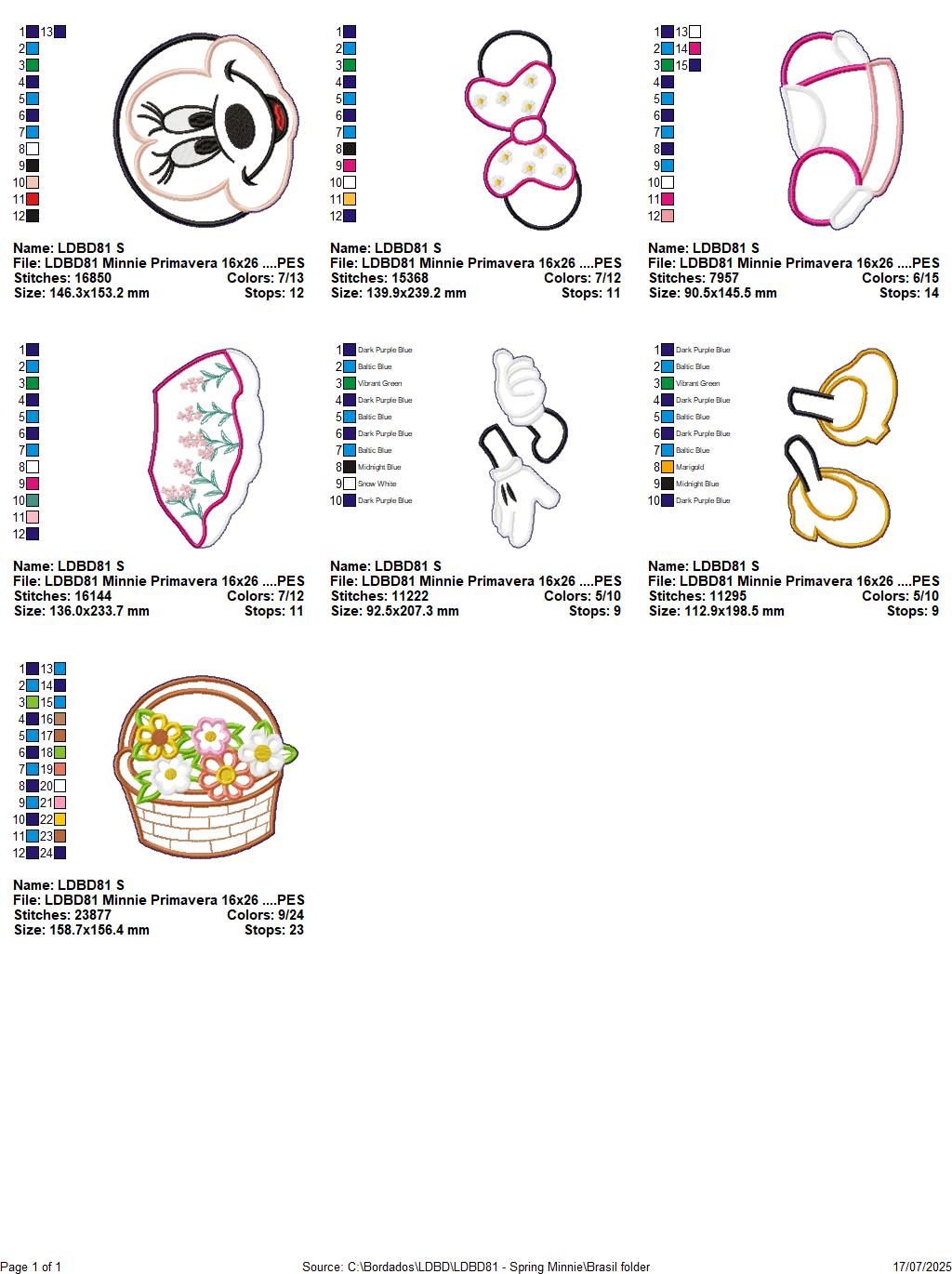 Matriz de Bordado Minnie com Cesta de Flores – Projeto ITH