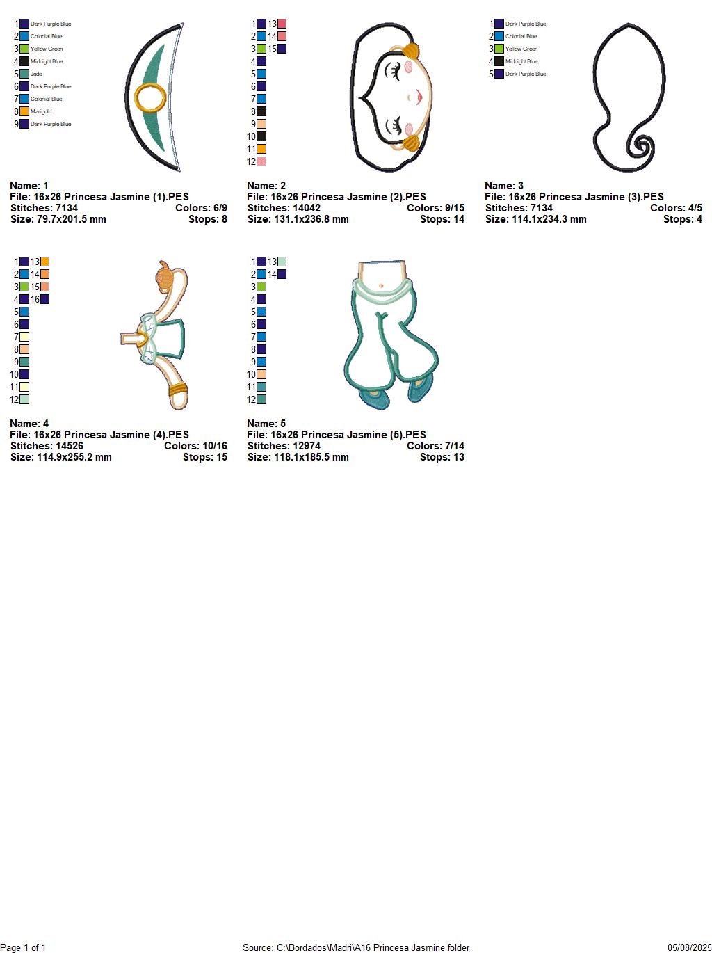 Matriz de Bordado Princesa Jasmine – Projeto ITH