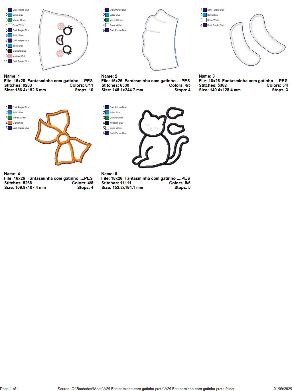 Matriz de Bordado Fantasminha com Gatinho Preto – Projeto ITH