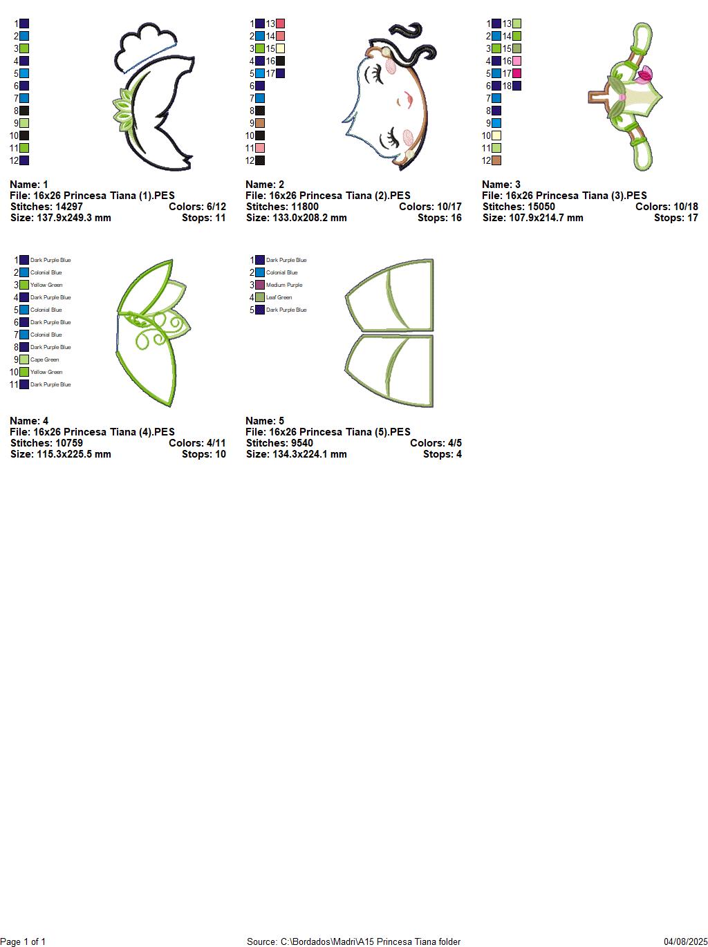 Matriz de Bordado Princesa Tiana – Projeto ITH