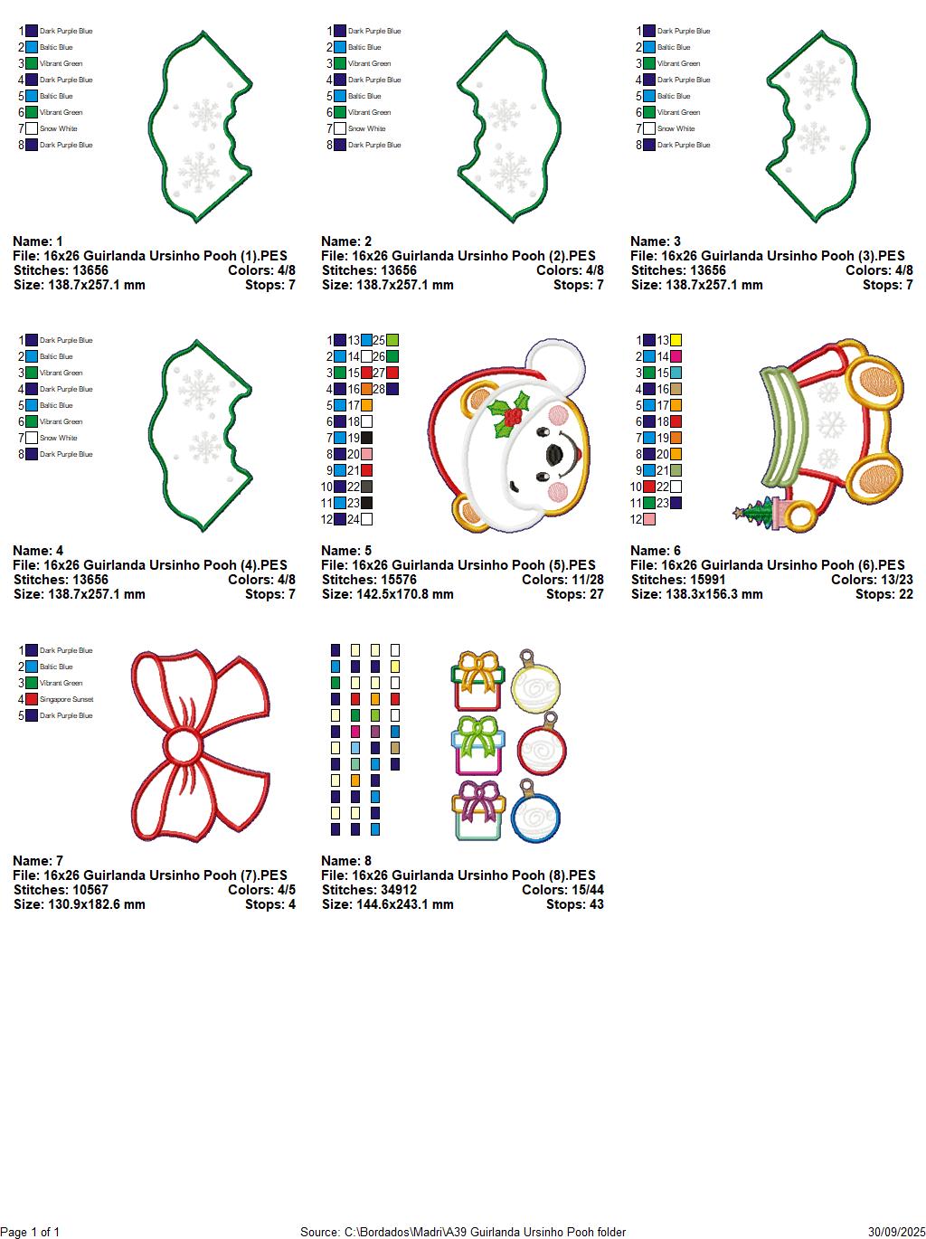 Matriz de Bordado Guirlanda de Ursinho Pooh de Natal – Projeto ITH