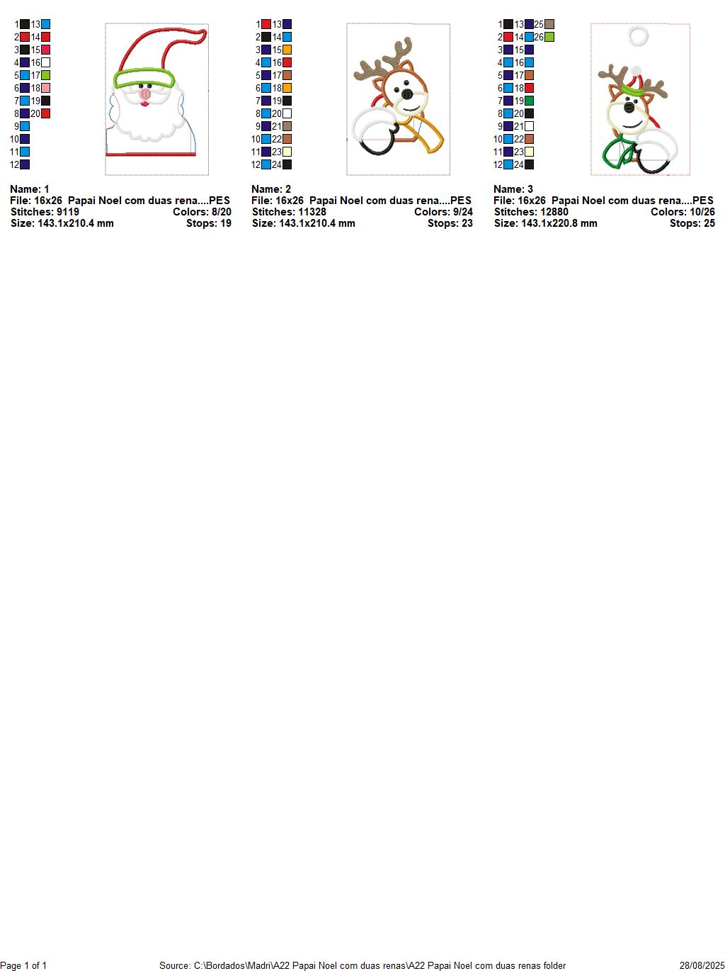 Matriz de Bordado Papai Noel com Renas para Toalhas e Tecidos – Projeto ITH