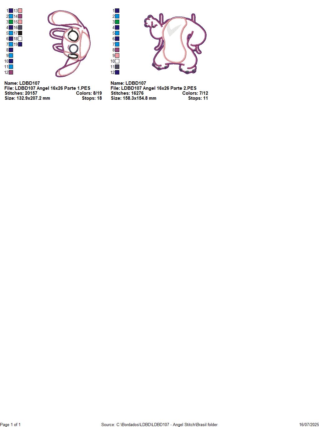 Matriz de Bordado Angel Fofa - Stitch Menina – Projeto ITH