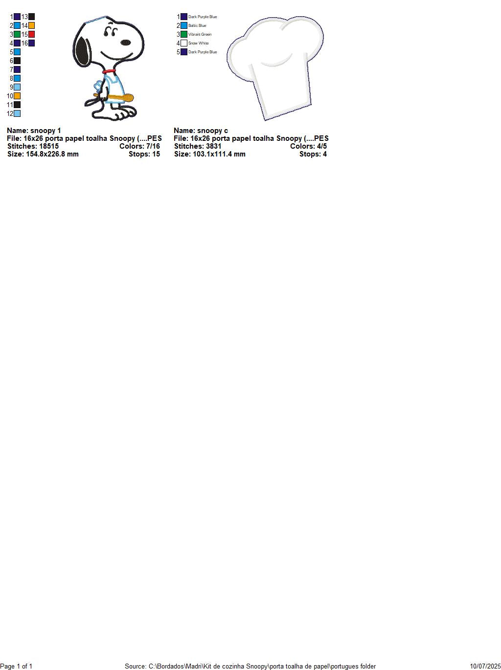 Matriz de Bordado Snoopy Chef - Suporte de Guardanapo – Projeto ITH