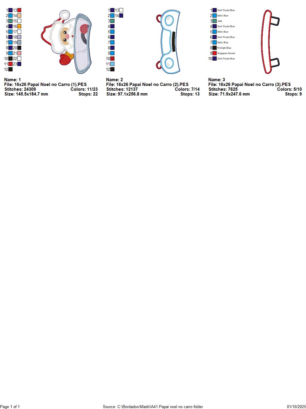Matriz de Bordado Papai Noel no Carro – Projeto ITH