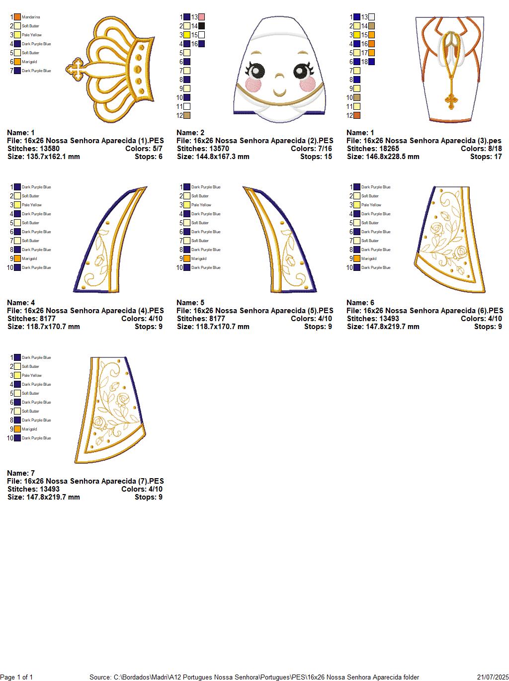 Matriz de Bordado Nossa Senhora Aparecida – Projeto ITH