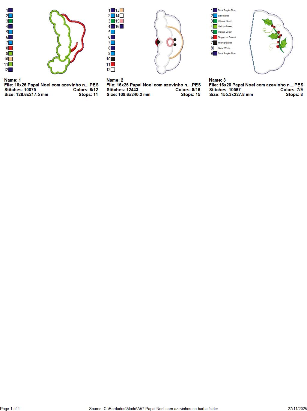 Matriz de Bordado Papai Noel com Azevinho na Barba Enfeite de Porta – Projeto ITH