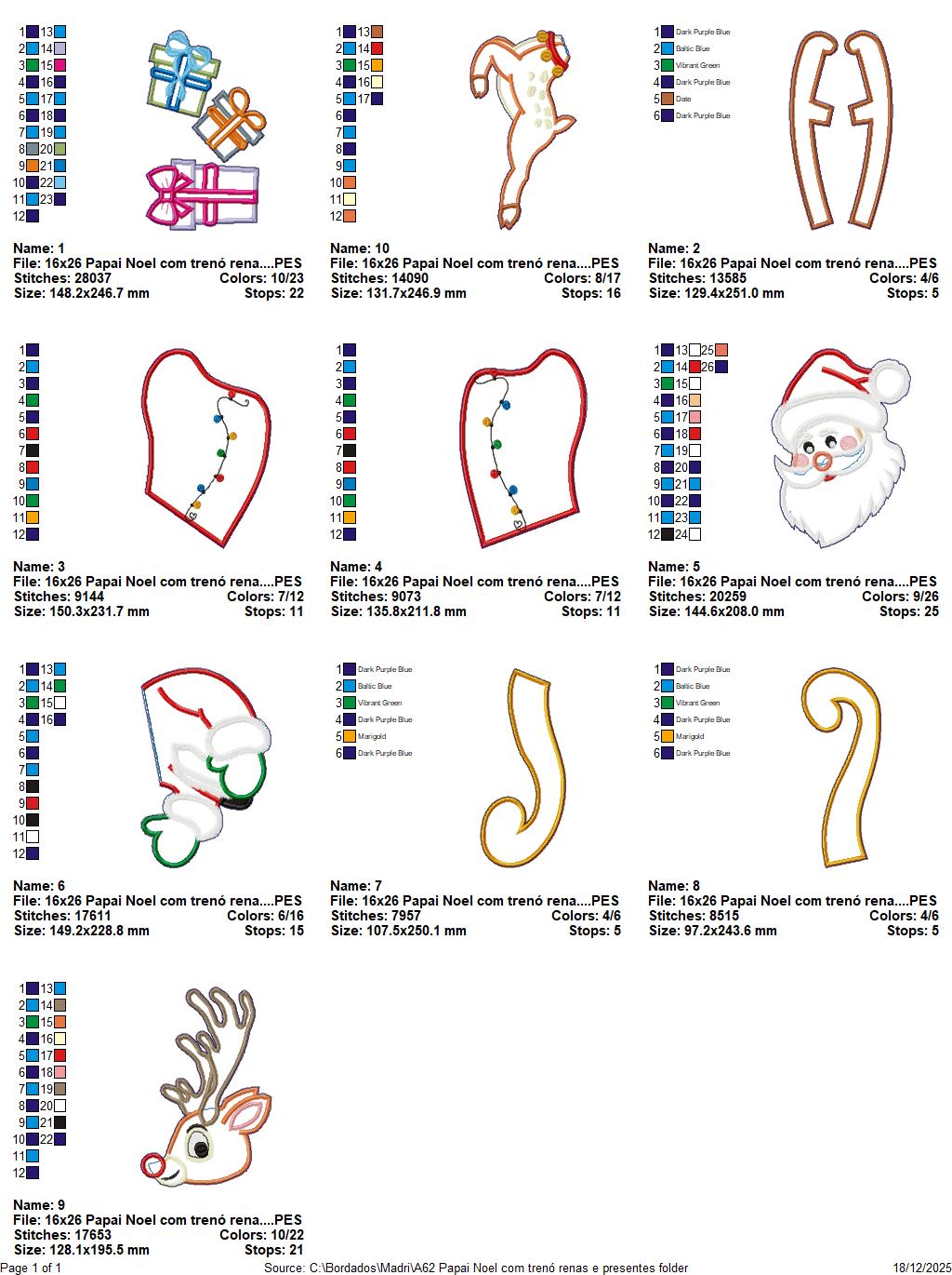 Matriz de Bordado Trenó do Papai Noel com Renas e Presentes – Projeto ITH