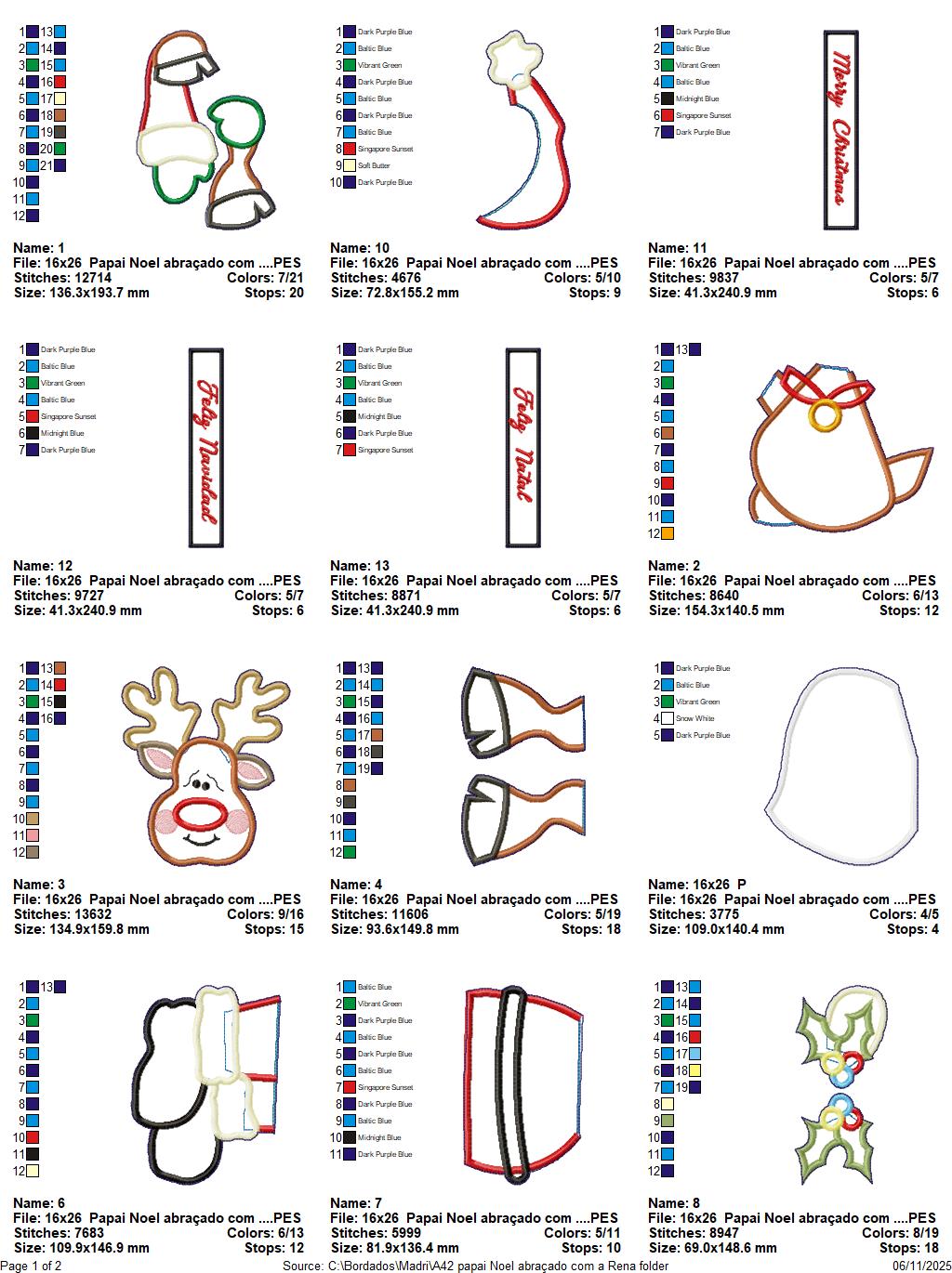 Matriz de Bordado Papai Noel e Rena – Projeto ITH
