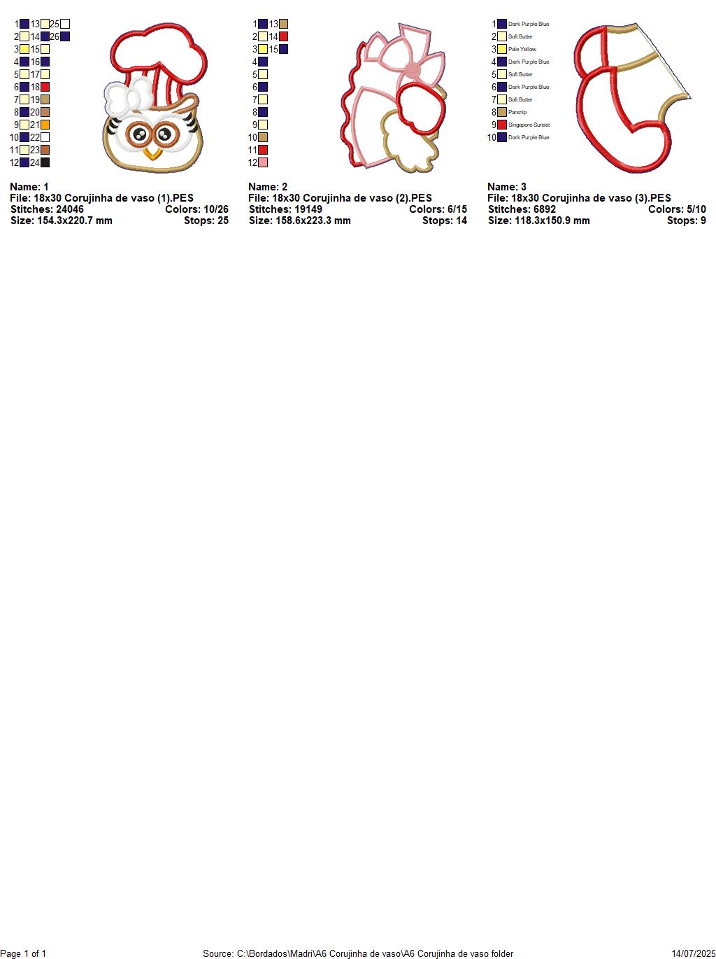 Matriz de Bordado Corujinha Cozinheira – Projeto ITH