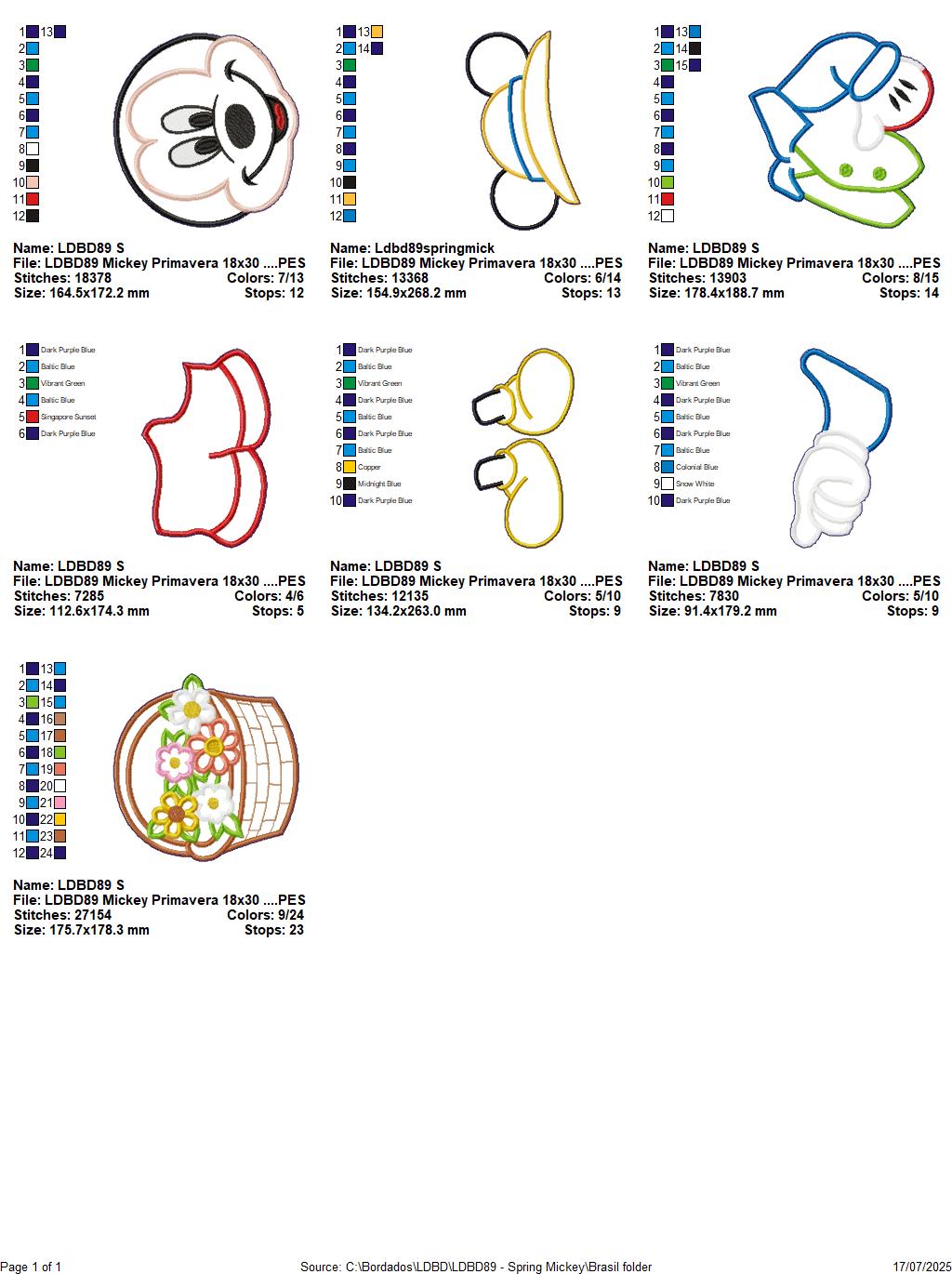 Matriz de Bordado Mickey com Cesta de Flores – Projeto ITH