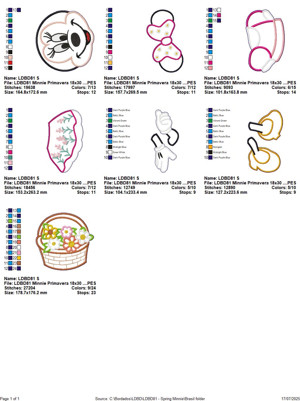 Matriz de Bordado Minnie com Cesta de Flores – Projeto ITH