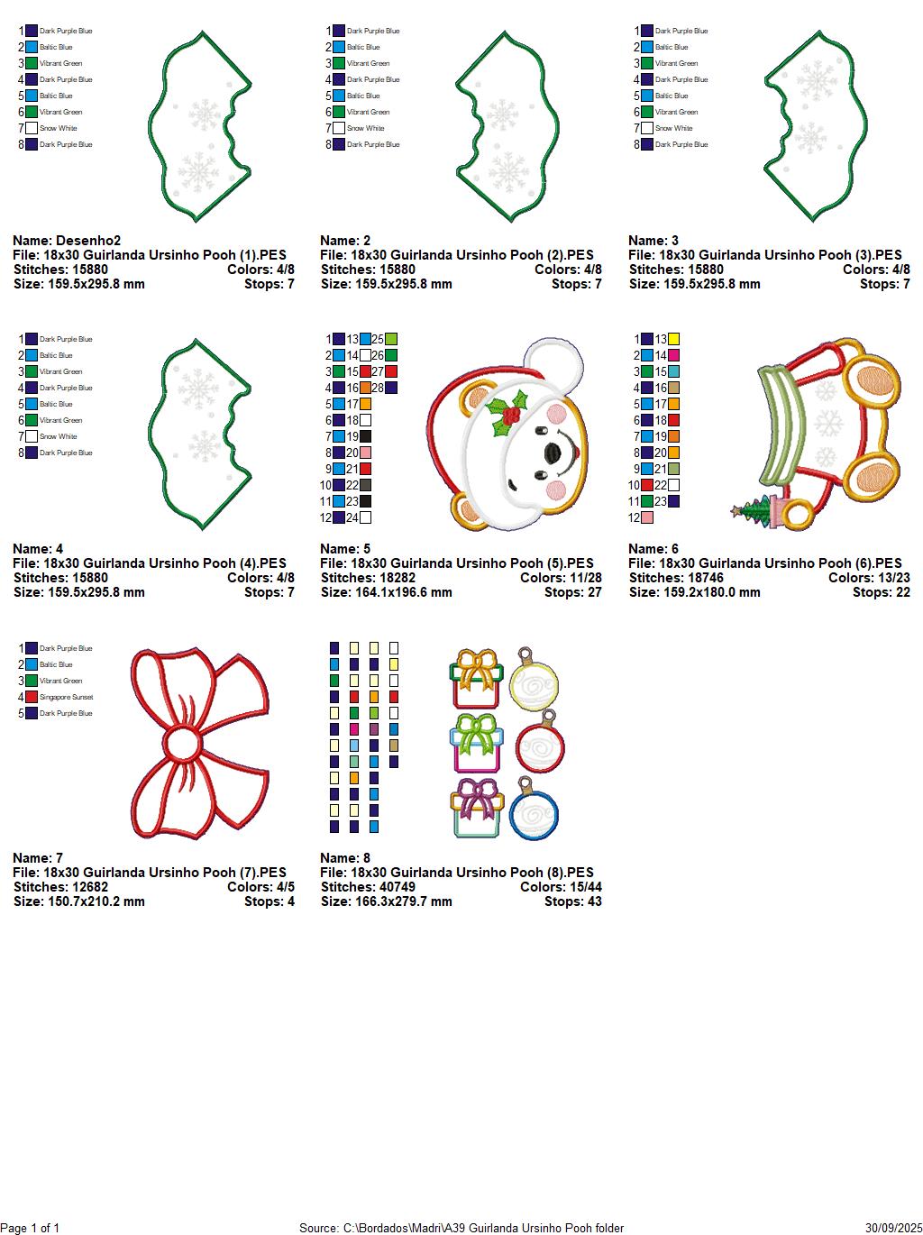 Matriz de Bordado Guirlanda de Ursinho Pooh de Natal – Projeto ITH