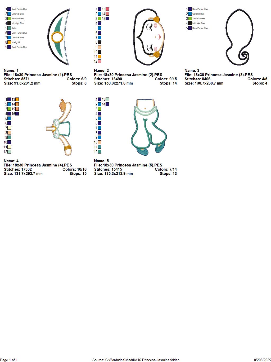 Matriz de Bordado Princesa Jasmine – Projeto ITH