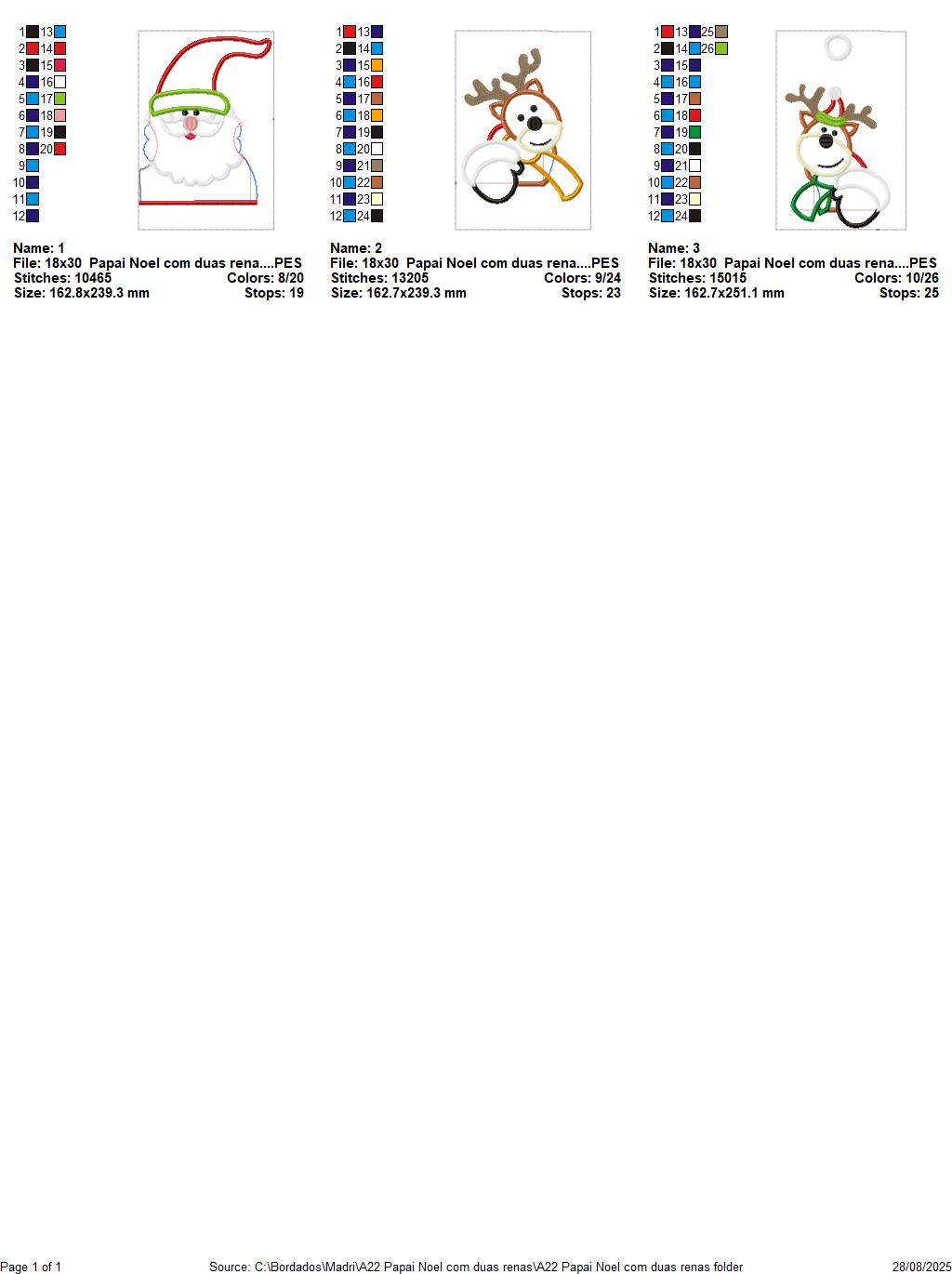 Matriz de Bordado Papai Noel com Renas para Toalhas e Tecidos – Projeto ITH