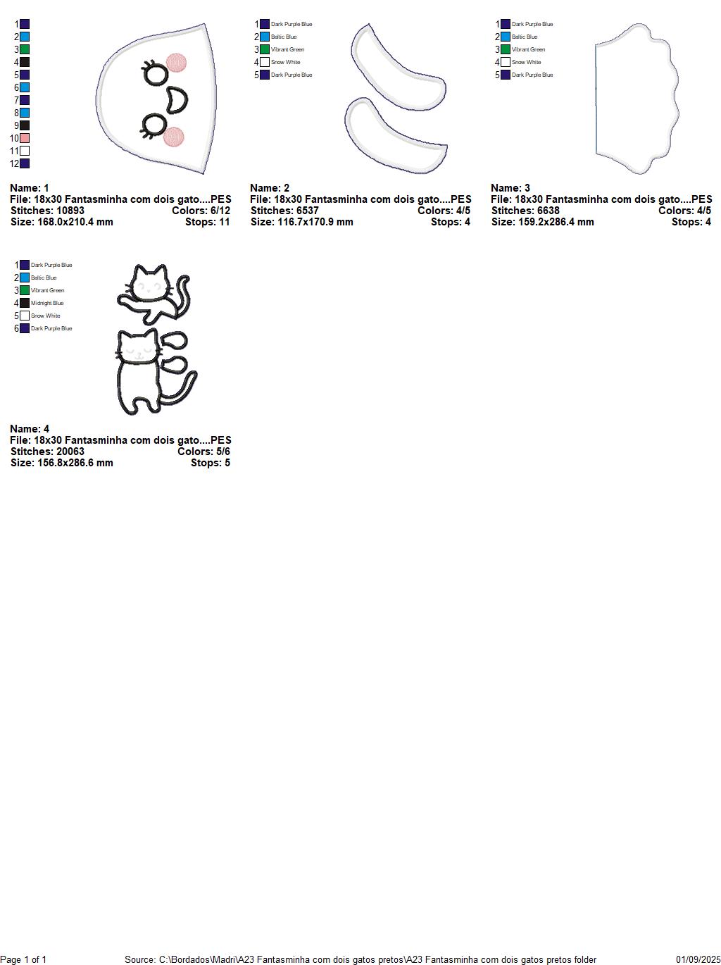 Matriz de Bordado Fantasma com Dois Gatos Pretos – Projeto ITH