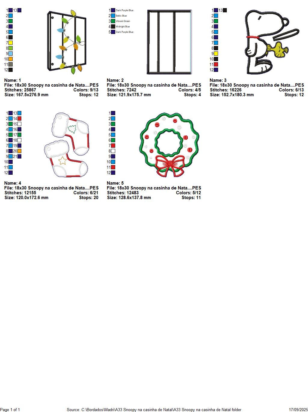 Matriz de Bordado Snoopy e Woodstock de Natal – Projeto ITH