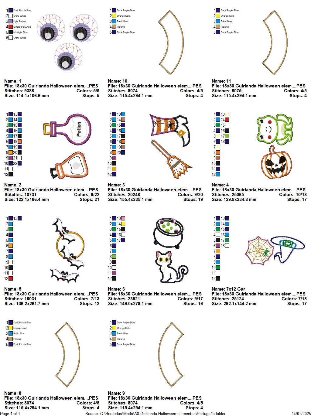 Matriz de Bordado Guirlanda Halloween Elementos – Projeto ITH