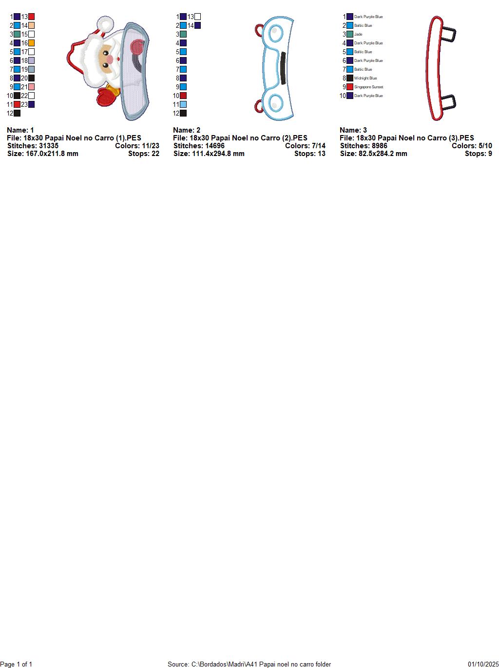 Matriz de Bordado Papai Noel no Carro – Projeto ITH