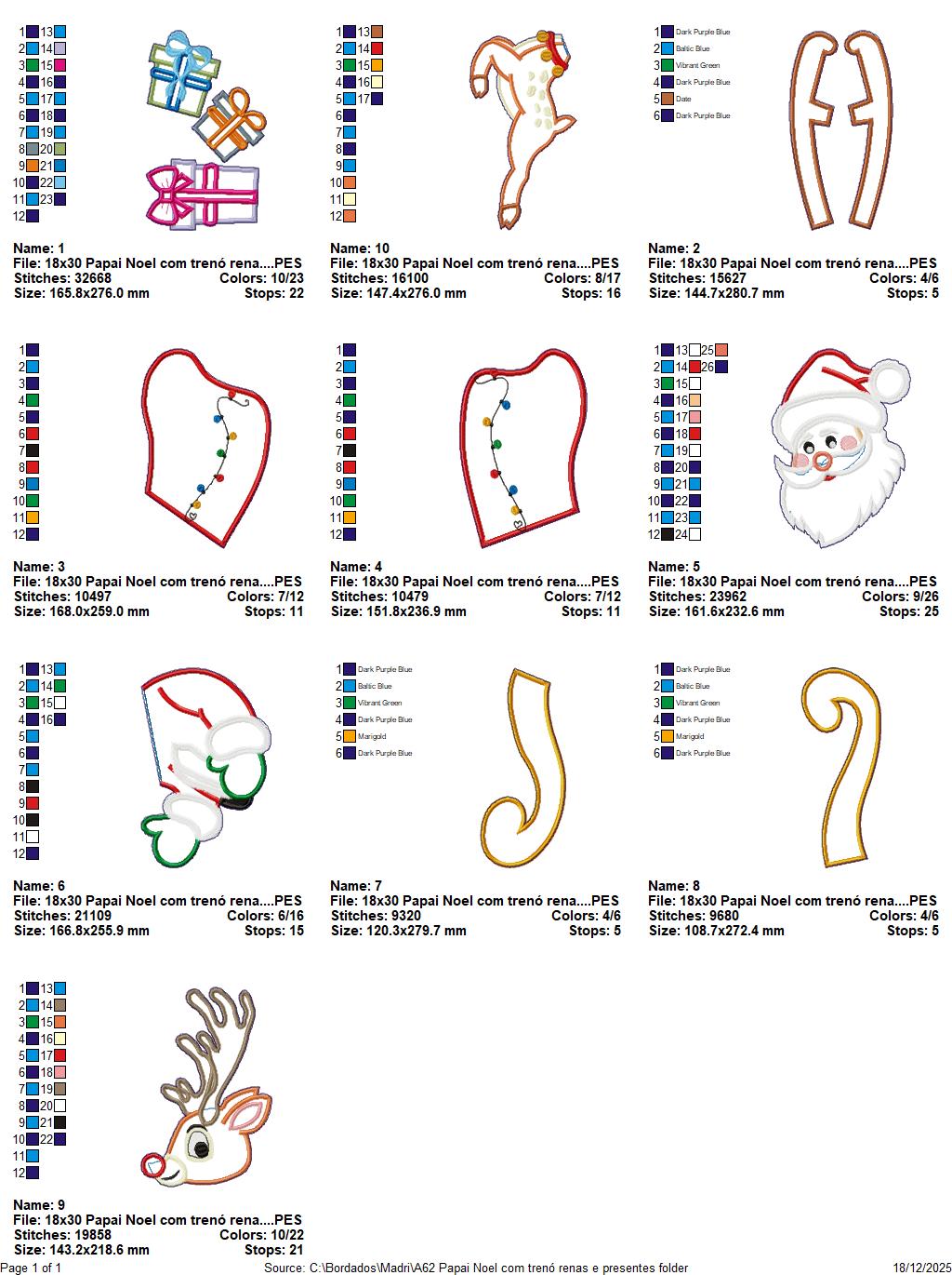 Matriz de Bordado Trenó do Papai Noel com Renas e Presentes – Projeto ITH